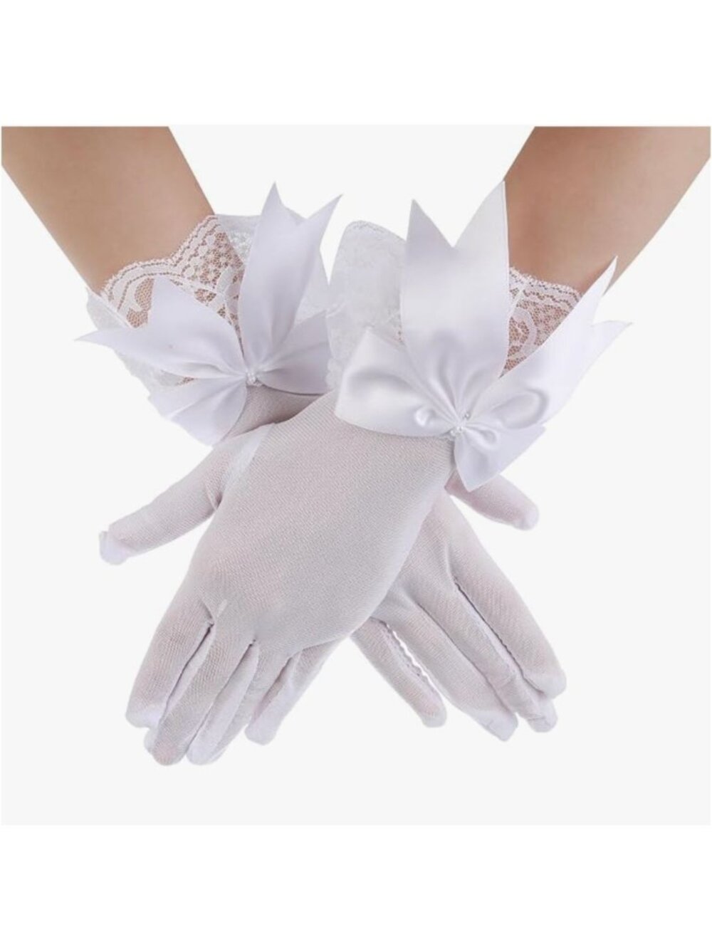 Elegant White Lace Gloves With Satin Bow For Women - 26cm Long Feminine Design I